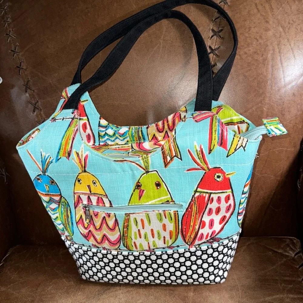 Berkshire Bags Sorrento Zip Top Multi-Pocket Artistic Fabric Footed Tote Bag - Picture 2 of 12